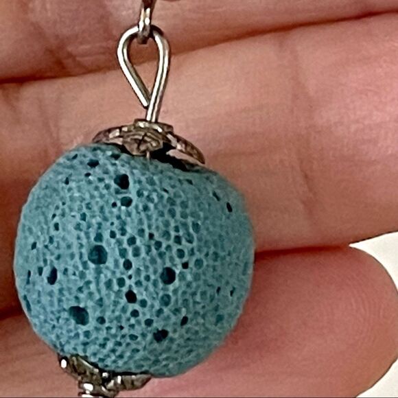 Blue lava rock and purple stone fish hook earrings - Picture 8 of 9